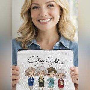Golden Girls “Stay Golden” Makeup Bag 9x7” Zip Pouch Double Sided Like New